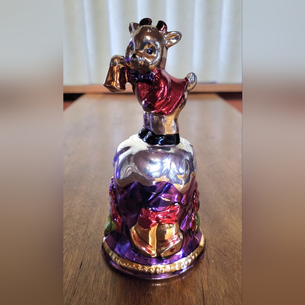 Colorful Vtg. 6" Mercury Glass Bell Look with Animal Design (112)